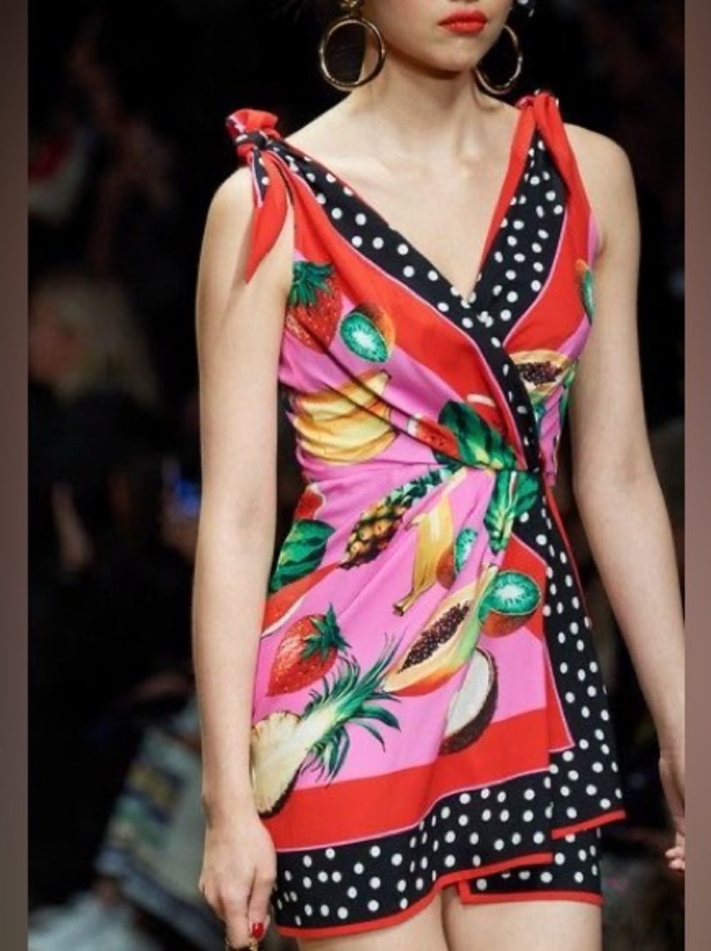 Dolce & Gabbana Wrap Effect Knotted Red and Pink Polka Dot Mini Dress
